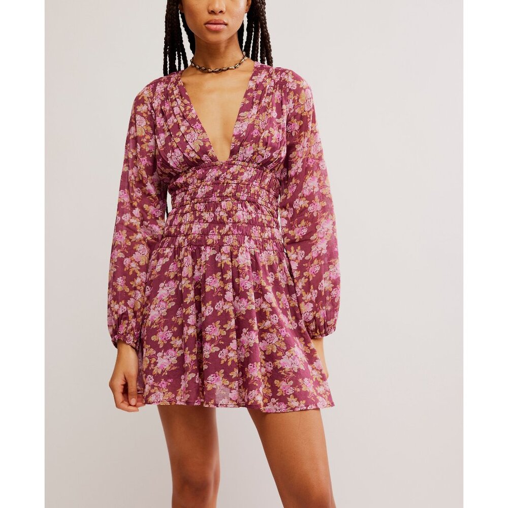 Free People Floral Mini Dress in Purple and Yellow